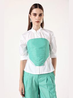 Muvazo - Green Cotton Checks Fitted Top