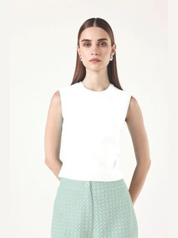 Muvazo - White Pure Cotton Solidlain Fitted Top