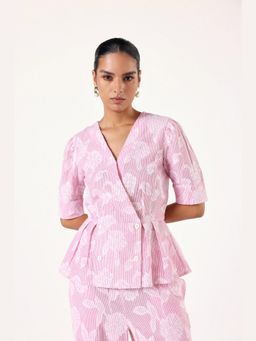 Muvazo - Pink Cotton Floral Regular Top