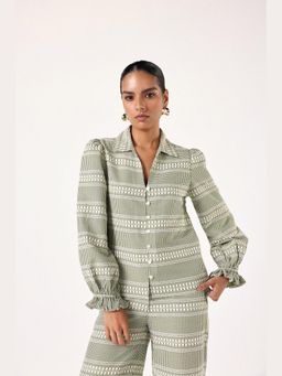 Muvazo - Green Cotton Checks Relaxed Shirt
