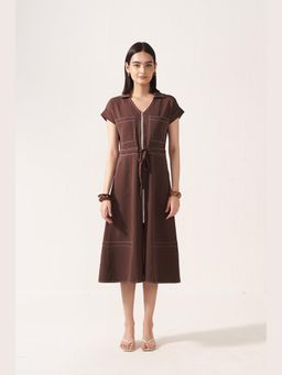 Muvazo - Brown Safari Dusk Belted Dress