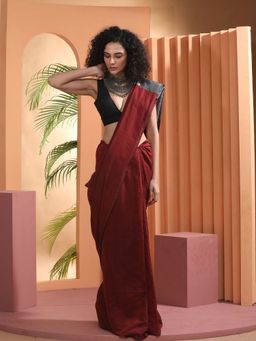 Beatitude - Red Handspun Cotton Saree with Unstitched Blouse