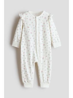 H&M - Girls White Frill-Detail Cotton Sleepsuit