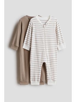 H&M - Kids Beige 2-Pack Cotton Sleepsuits
