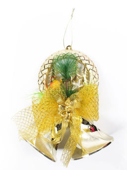 Itsy Bitsy - 2 Christmas Hanging Ornaments Bells Wreath With Net Bow Multicolor