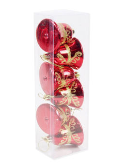 Itsy Bitsy - 6 Christmas Tree Hanging Decoration Gold Glitter Printed Bells Red