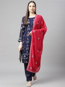 Readiprint - Georgette Navy Blue Straight Style Unstitched Dress Material (Set of 3)