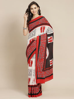 Juniper - Red Cotton Mulmul Bagru Print Saree With Unstitched Blouse