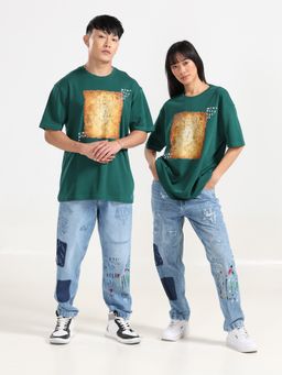 NoBiY - Unisex Round Neck T-Shirt With Sticker Print & Puff Print