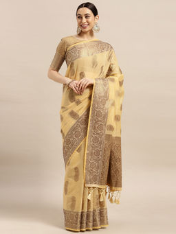 Sareemall - Womens Silk Blend Beige Woven Design Saree with Unstitched Blouse