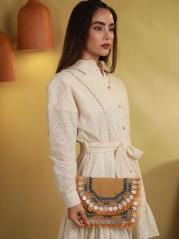 Priyaasi - Mustard Coin Embellished Jute Sling Bag