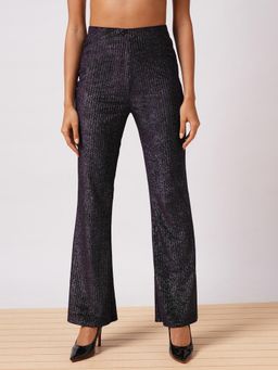 Globus - Purple Magic Shimmer High-Waist Flared Party Trousers