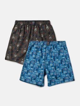 Jockey - UB08 Boys Cotton Printed Boxer Shorts - Deep Olive & Vallarta Blue (Pack of 2)