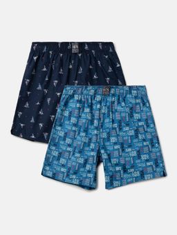 Jockey - UB08 Boys Cotton Printed Boxer Shorts - Navy & Vallarta Blue (Pack of 2)
