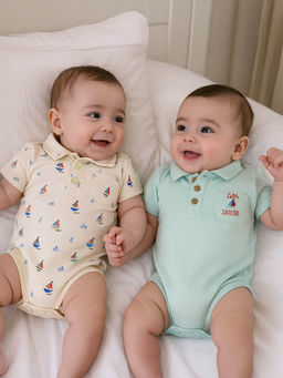 Somersault - Multi-Color Little Sailor Printed Cotton Bodysuits (Pack of 2)