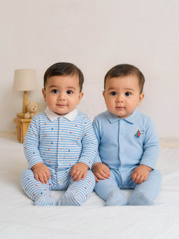 Somersault - Blue Let's Sail Footed Cotton Sleepsuits (Pack of 2)