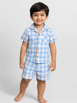 Somersault - Blue Ocean Gingham Cotton Checks Shirt with Shorts (Set of 2)