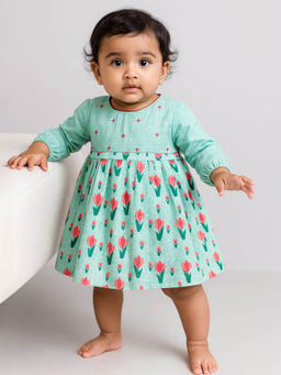 Somersault - Green Cotton Printed Romper and Skirt (Set of 2)