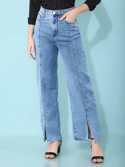 Womens Blue Straight Jeans