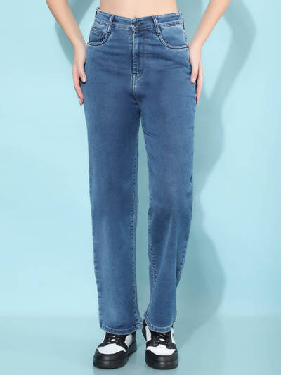 Womens Blue Straight Jeans