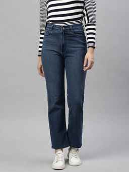 SHOWOFFFF - Womens Blue Stretchable Straight Fit Jeans