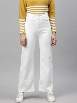 SHOWOFF - Womens White Stretchable Wide Leg Jeans