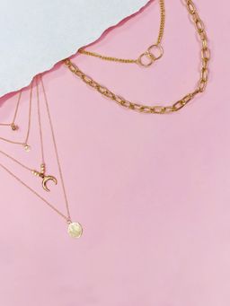 OOMPH - Gold Link Chain Horse Shoe Goodluck Multi Layer Necklace (Combo of 2)