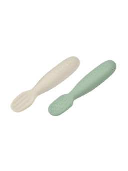 Beaba - Set of 2 Silicone Pre-Feeding Spoons - Sage Green/Velvet Grey, 4m+