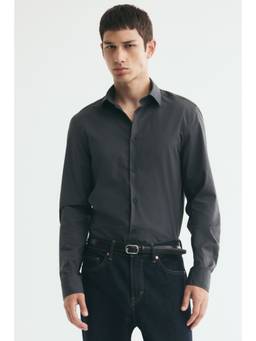 H&M - Men Grey Slim Fit Easy-Iron Shirt