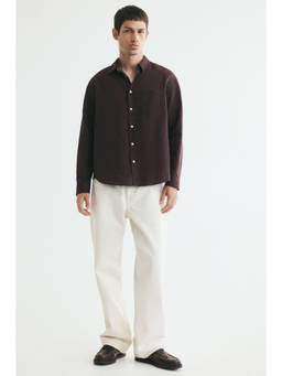 H&M - Men Brown Relaxed Fit Linen-Blend Shirt