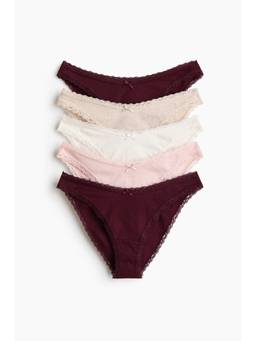 H&M - Women Red 5-Pack Lace-Trimmed Cotton Briefs