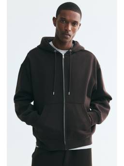 H&M - Men Brown Loose Fit Zip-Through Hooded Jacket