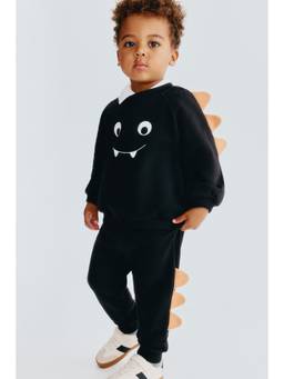 H&M - Boys Black 2-Piece Appliqued Sweatshirt And Joggers