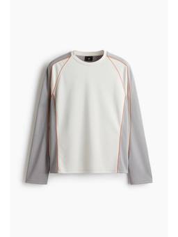 H&M - Men Grey Loose Fit Long-Sleeved Mesh T-Shirt