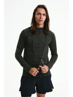 H&M - Men Green Muscle Fit Zip Top Sports Top with Drymove