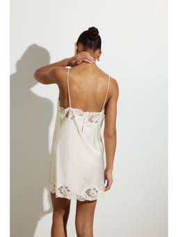 H&M - Women White Lace-Trimmed Satin Nightslip