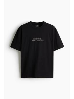 H&M - Men Black Loose Fit Printed T-Shirt
