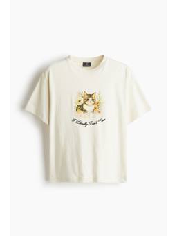 H&M - Men Beige Loose Fit Printed T-Shirt