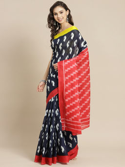 Juniper - Indigo Cotton Mulmul Bagru Print Saree With Unstitched Blouse