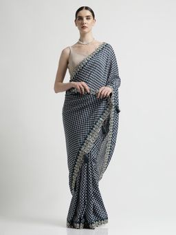 Jaipur Kurti - Fancy Chinon Printed with Embellished Lace Saree with Unstitched blouse