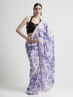 Jaipur Kurti - Satin Silk Printed with Sequin Work Lace Saree with Unstitched blouse