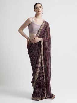 Jaipur Kurti - Wine Traditional Bandhani Georgette Saree with Unstitched blouse