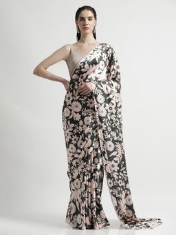 Jaipur Kurti - Olive Floral Printed Japan Silk Saree with Unstitched blouse