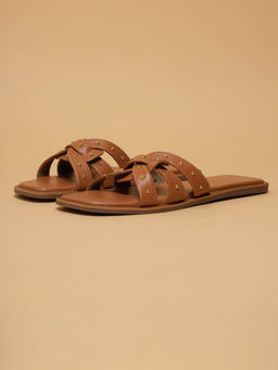 ERIDANI - Caily Tan Studded Flats