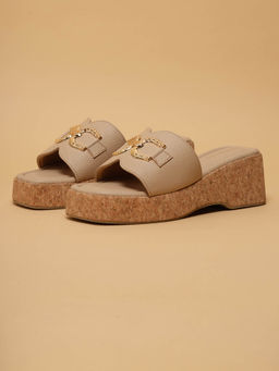 ERIDANI - Gracey Beige Textured Sandal Heels