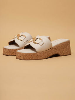 ERIDANI - Gracey Off White Textured Sandal Heels