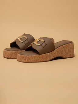 ERIDANI - Gracey Taupe Textured Sandal Heels