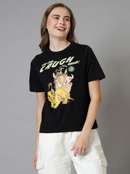 Free Authority - Lion King Printed Regular Fit T-Shirt - Black