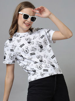 Free Authority - Mickey and Friends Printed Regular Fit T-Shirt - White