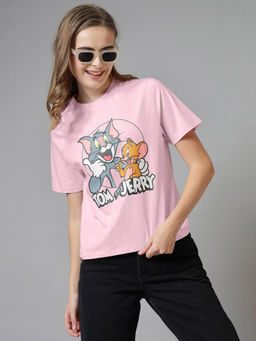 Free Authority - Tom and Jerry Printed Regular Fit T-Shirt - Pink